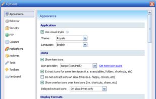 Application settings window