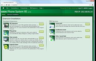 Ozeki Phone System XE - Standard Extension configuration form