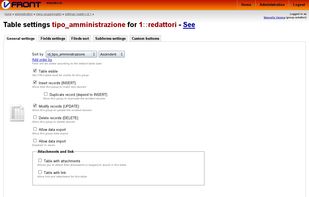 Table administration (General settings)