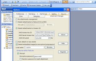 OutlookCloud Attachment Manager configuration page