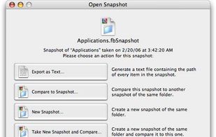 Working with snapshots is much easier in File Buddy 9 than ever before with the new Open Snapshot window. File Buddy offers these options when a File Buddy snapshot file is opened in File Buddy by double-clicking it in the Finder or dragging it to File Buddy’s icon.