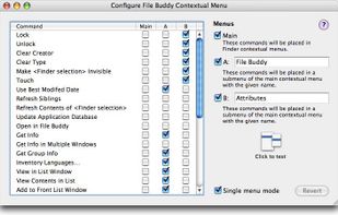 File Buddy 9 lets you control which commands should appear in Finder contextual menus and even lets you control whether they appear the the main contextual menu or one of two optional submenus.