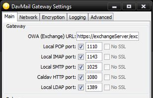Main settings screen