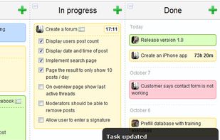 Collaboration in real-time. When working in a team, as soon as any of your team members makes a change to the Kanban board, that change is propagated to all the team members screens. So if you add, delete or move a task on your screen, the same action happens instantly for the rest of the team on their screens.