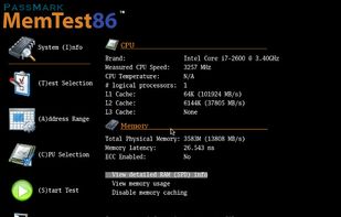 MemTest86 Main Menu