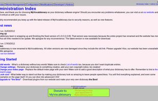 The index page of Administrative panel for MyVocabtionary 1.0.1