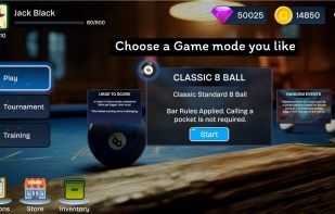 Choose from 3 different game modes when you get bored from standard 8 ball.