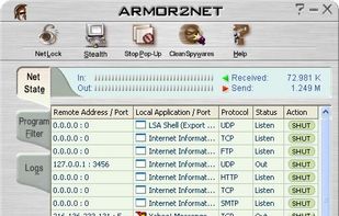 Armor2net personal firewall screenshot 1