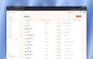 Inventory with live on-hand counts, last cost, and vendor for every item