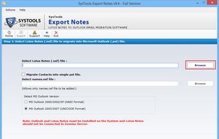 Choose the desired NSF file location by clicking on the browse button , also mention the Names.nsf file location to include contacts while migrating to PST file format.