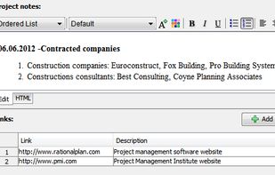 Notes and links in RationalPlan