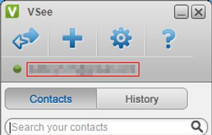 Vsee Contacts Screen (E-mails are obscured)