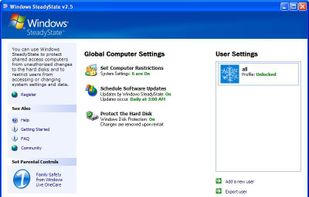 Main Control Panel for Windows Steady State 2.5.
