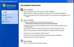 Computer Restrictions panel for Windows Steady State 2.5.