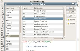 Scribes code templates (snippets editor)
