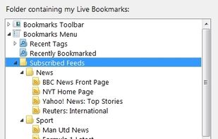 Brief stores your subribed feeds as Live Bookmarks. You can arrange them in folders.