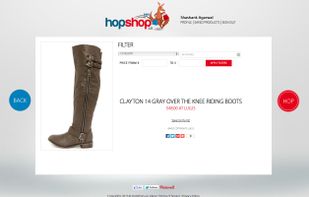 Product on hopshop.us. Clicking "Hop" shows a new product at random.