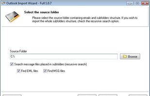 The source folder containing EML, MSG files and folders