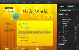 Publish Editor screen (elements' assignment and publication)