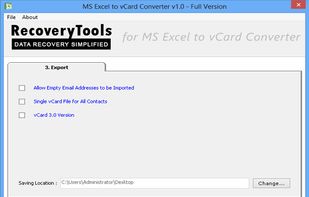 RecoveryTools for MS Excel to vCard screenshot 1