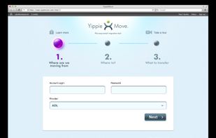 Step 1 in YippieMove's email migration wizard.