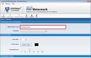 Select Watermark, text, color, font and postions