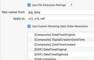Advanced Options: file pairing, custom shooting date resolution