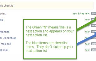Automated promotion of next actions to your next action list. Support for checklists