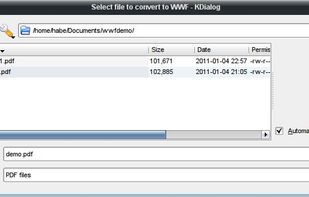 Selecting a document to convert (KDE)