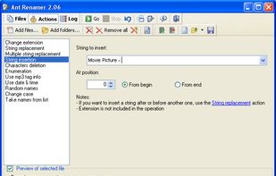 Actions, under Windows XP