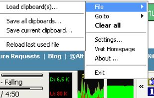 TenClips Tray Icon "File" Menu