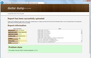 After the crash report has been uploaded user may be directed to a customized web page about that problem where may exist some information, for example a link to a version where the problem has been fixed or some workaround. Or default page may be shown, where user can see the state of the problem and ID of his crash report which he can use when communicate with support.