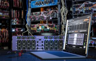The Analog Matrix plugin controlling a real Manley Massive Passive EQ remotely, with Access Analog’s physical hardware rack in the background. Real analog processing. Not an emulation.