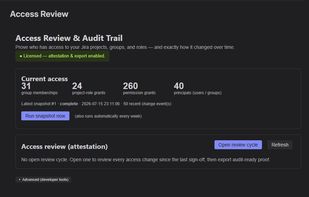 See exactly what changed
Each review compares the latest snapshot to the previous one and shows a clean diff — every permission, group, or role grant added or removed. Stable IDs mean a rename is never mistaken for a change.