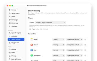 Smart Routing: assign a style to each app once — the hotkey switches automatically from then on