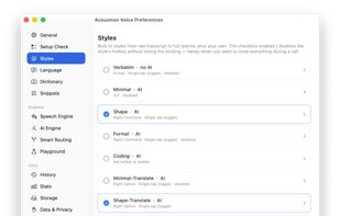 Styles: from verbatim to fully shaped — pick how much the AI cleans up