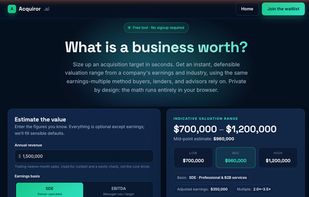 The free valuation calculator estimating a business's worth using SDE/EBITDA multiples.