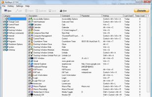 The main interface of HotKeyz which shows all available hot keys