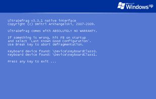 UltraDefrag runs inside of the Windows XP boot process.