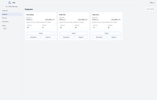 Endpoint management page. Developers can create permanent webhook endpoints and configure destinations from the web interface. Endpoint URLs are hidden in this screenshot.
