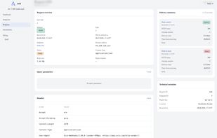 Request details page with delivery results. This example shows one successful delivery and one failed delivery to configured destinations, making delivery status easier to inspect and debug.