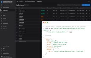 Adapto CMS admin view of the Custom Collections listing