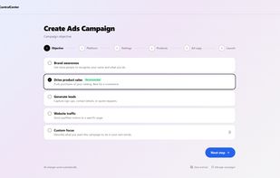 Select campaign type and ad network plaform