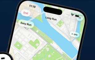 GPS running map with Officer GainZ voice coach quote, live pace display at 5'58"/km