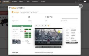 Upload your mp4 video file. It will be hosted on AdGlare's CDN free of charge. You'll get an audio wave and Quality Score so you can verify the ad's performance.