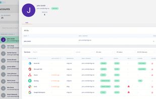 Account detail- This screen shows details of SaaS apps used by a particular user and also the role and status for each service.