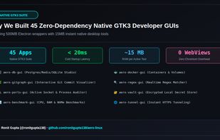 Zero-Terminal Native GTK3 Developer Suite (49 instant-start developer applications with sub-18ms cold start and zero Electron bloat).