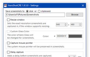 AeroShotCRE settings window