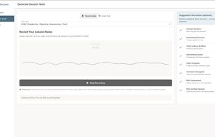 Record a brief voice summary after a session. AfterSession converts spoken notes into structured therapy documentation in seconds.
