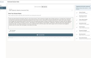 Automatically generated SOAP note created from a brief summary. Review, edit, and finalize structured therapy documentation quickly.